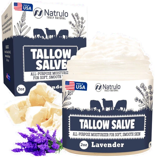 Natrulo Beef Tallow Salve – All Natural Grass Fed Beef Tallow & Honey All Purpose Balm – Moisturizing Body Salve Great for Eczema, Cracked, Dry, Itchy, Irritated Skin – Skin Repair Skincare Made in USA