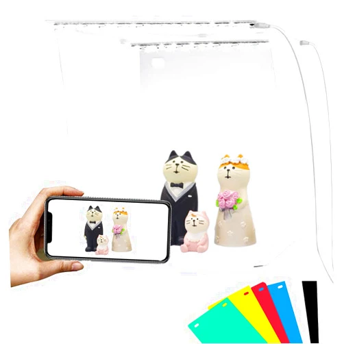 PULUZ Mini Photo Studio Light Box, Portable Folding Photo Light Box with 2 LED Panels and 6 Colors Backdrops,Light Box Photography for Small Size Products