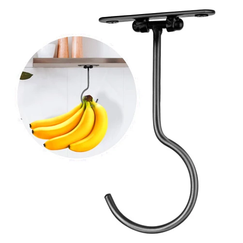 EGMEHOAD Folding Banana Hanger Under Cabinet Black, Banana Holder Under Cabinet, Banana Hook Keep Bananas Fresh, Foldable