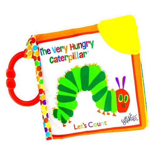 KIDS PREFERRED Let's Count Soft Book - World of Eric Carle the Very Hungry Caterpillar Baby on the Go Clip Teething Crinkle Soft Sensory Book for Babies, 5.25x5.25 Inch
