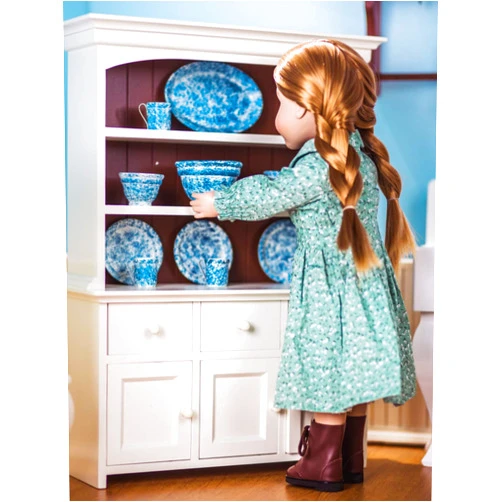 The Queen's Treasures 18 Inch Doll Wooden Furniture, Farmhouse Collection Fully Assembled Step Back Kitchen Cupboard Dish Hutch, Compatible with American Girl Kitchen Furniture