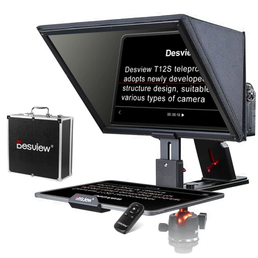 Desview T12S Teleprompter, 12.9 inch Metal Teleprompter, High Display Glass, Compatible with Smartphone/Tablet/ipad/Camera, Easy Assembly, Carry Case Included, Great Partner for Video Making