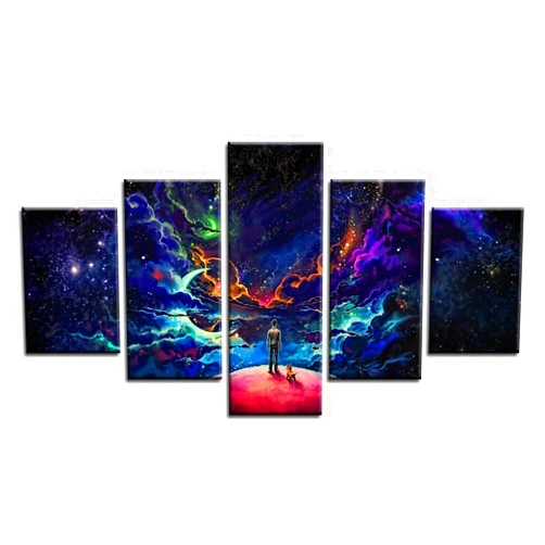 HCHANA CrmArt - 5 Panels Framed Fantasy Sci Fi Space Stars Cloud and Crescent Giclee Canvas Prints Wall Art Landscape Pictures Photo Paintings for Bedroom Home Decorations Modern Artwork