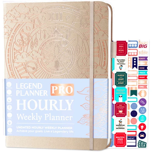 Legend Planner PRO Hourly Schedule - Weekly & Daily Organizer with Time Slots. Appointment Book Journal for Work & Personal, A4 (Seashell)