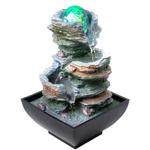Father'sDen Collection Tabletop Water Fountain-Indoor Fountain-Waterfall Fountain-Desk Fountain-Audible Relaxing Waterfall Sounds from Mini Water Fountain-Inspiring LED Colors from Water Wet Spinning Glass Ball