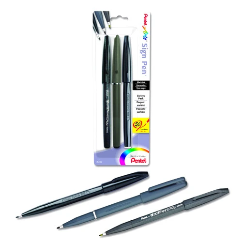 Pentel Arts Sign Pen Assorted Styles 3-PK