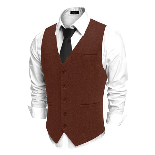 COOFANDY Men's Herringbone Tweed Suit Vests Slim Fit Waistcoat Casual Business Dress Vest
