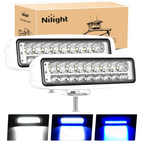 Nilight Marine LED Pods Navigation Lights 2PCS 54W Blue White Flood Beam Ponton Boat Deck Dock Lighting for Night Fishing T-top Stern Yacht Kayak Port Sailboat Trucks Tractors