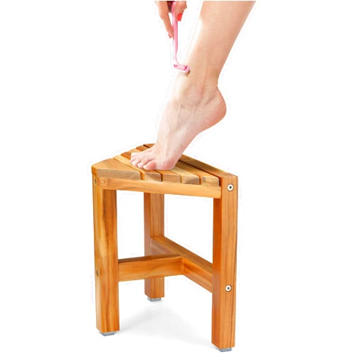 PERFNIQUE Teak Shower Stool, Teak Shower Bench, 12'' Shower Stool for Shaving Legs, Spa Foot Rest for Inside Shower, Organizer Teak Stool, Waterproof Small Corner Bench for Bathroom Livingroom (12'')