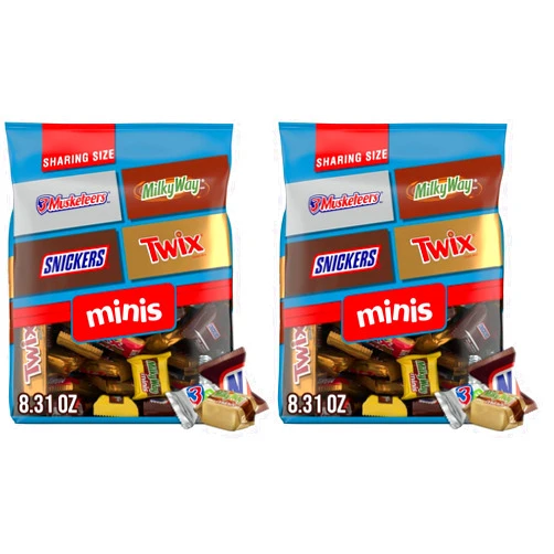 Mars SNICKERS, TWIX, 3 MUSKETEERS, MILKY WAY & MILKY WAY Midnight Assorted Chocolate Halloween Candy Bars, 8.9oz (Pack of 2)