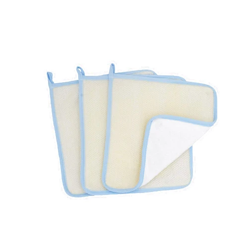 Bleu Bath (3 Pack) Dual-Sided Exfoliating Skin Towel Cotton Terry Body Cloth Scrubber Premium Sturdy Loofah Towel Soft and Buffing Wash Cloth White for Either Oil or Dry Skin