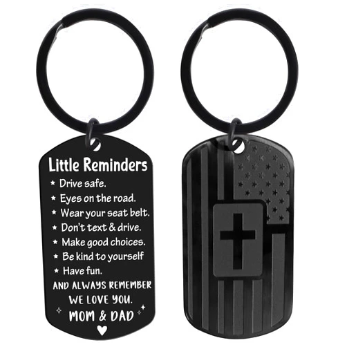 EoBeCy Keychain for Men Boys, Dog Tag Style Key Chain, Black Key Rings Birthday Christmas Veteran Day Gifts