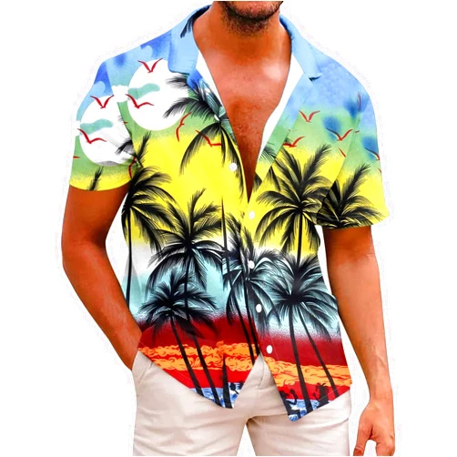 Generic Regular Fit hawaiiann Summer Shirts Sleeved Overcoat Loose Summer Short Sleeve Animal Print Mens Short Button Down Hawaiian