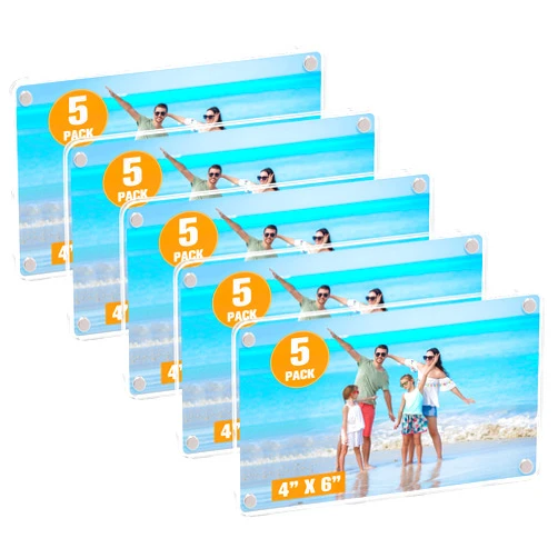 eWonLife 5-Pack Acrylic Fridge Magnet Frames, 4 x 6 Inches Picture Frame for Refrigerator, Clear Two Side Frameless Photo Display for Home Decor