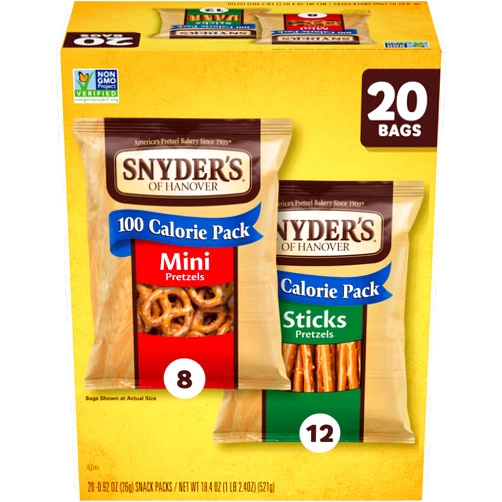 Snyder's of Hanover Pretzels, Minis and Sticks 100 Calorie Packs, 20 Ct Variety Pack