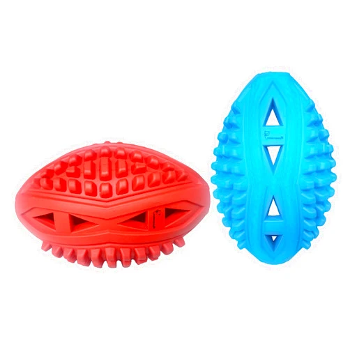 Volacopets dog chew toys for dogs, Durable Rugby Ball, Frozen treat toys, Freezable Fillable Rubber Dog Toys, Strong Natural Rubber dog balls for Medium Dogs, Smear Treats Inside, Blue and Red, 2 Pack