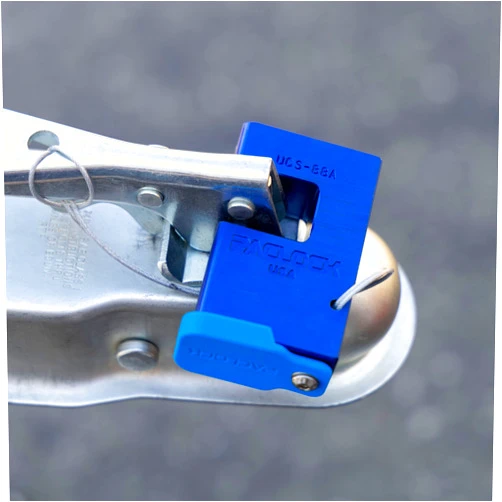 PACLOCK's UCS-88A Trailer Coupler Lock, Buy American Act Compliant, High Performance 6-Pin Cylinder, One Lock Keyed to a Number U-Pick! w/ 2 Keys, Blue Anodized Aluminum