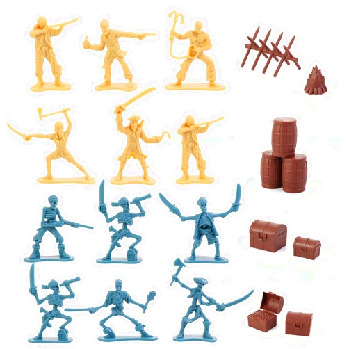 HAPTIME Pirate Toy Set,Pirate and Skeleton Warriors Figures,20 Pirates and 20 Skeleton Warriors with Accessories Such as Buckets,Fences, Bonfires,Treasure Chests