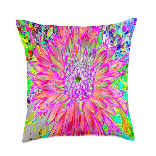 My Rubio Garden Colorful Designs Abstract Hot Pink, Magenta and Orange Dahlia Flower Bloom Throw Pillow, 18x18, Multicolor