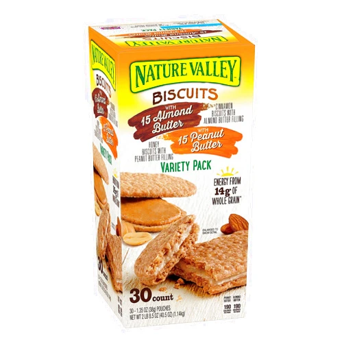 Nature Valley Biscuit Sandwich Almond Butter & Peanut Butter ( 30 ct ) 1.35 Ounce (Pack of 30)