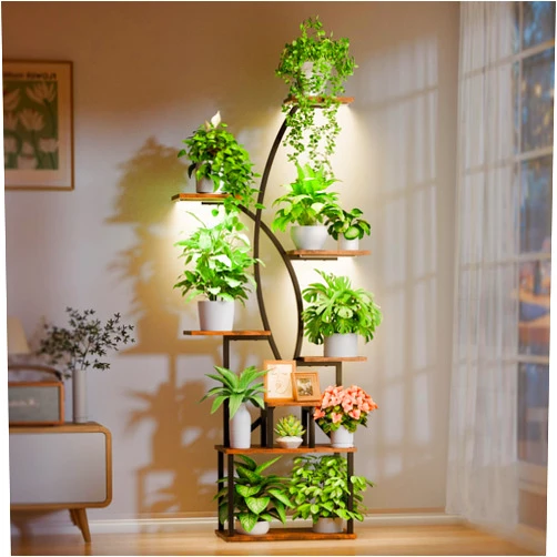 JUSTOGO Plant Stand Indoor with Grow Light, 8 Tiered Tall Plant Shelf for Indoor Plants Multiple, 65