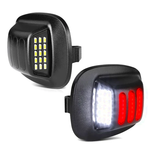 VIPMOTOZ Full LED Rear License Plate Lights Lamps w/Red Strips Compatible With 1998-2004 Compatible with Nissan Frontier 1994-2004 Xterra Chrome Housing Clear Lens