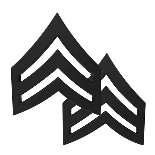 TECH118 Sergeant Chevrons Collar Brass Pins -Set of Two Rank Insignia Police Military Uniform Pins. Choose between gold, silver, and matt black.