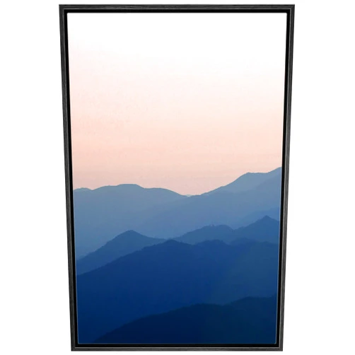 Ashbrook Framed Canvas Print Wall Art Hazy Sunset Over Purple Mountain Range Nature Wilderness Photography Modern Rustic Scenic Colorful Multicolor for Living Room, Bedroom, Office - 24
