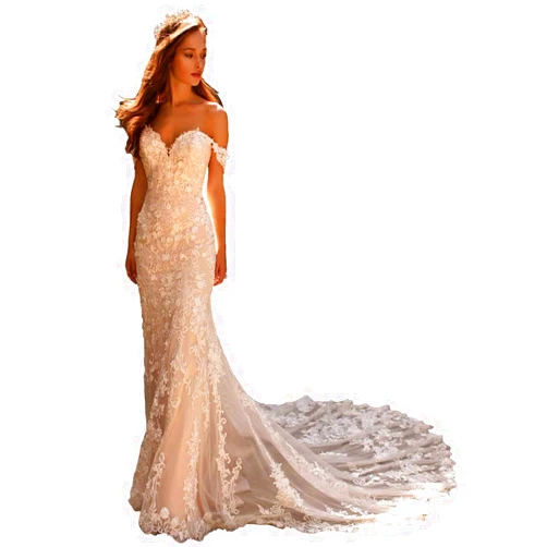 Miao Duo Women's Beach Wedding Dresses for Bride 2024 Long Lace Wedding Bridal Gowns YZTSWD057