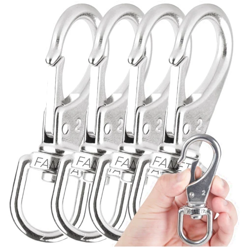 Faneta Stainless Steel Swivel Eye Snap Hooks, Flag Pole Clips, Marine Grade Scuba Diving Clips, Heavy Duty Spring Snap Hooks, Sturdy Metal Boat Hooks (4 Inch, M6/2#, 4-Pack)