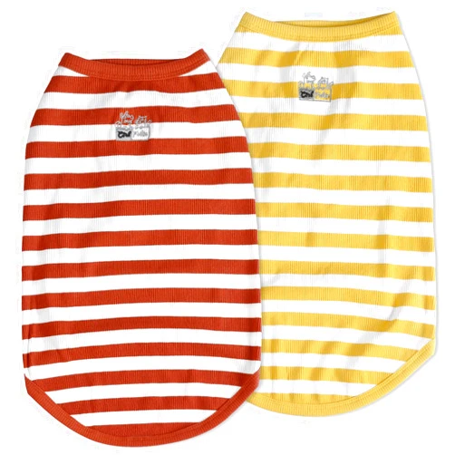 CtilFelix Dog Shirt Striped Dog Clothes Stretchy Vests Soft Cotton for Small Medium Large Dogs Boy Girl Puppy Clothes Lightweight Cat Outfit Kitten Tank Top Apparel T-Shirts Pack-2 Yellow & Rust XS