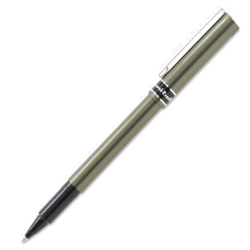 uni-ball 60025 Deluxe Stick Roller Ball Pen, Micro 0.5mm, Black Ink, Metallic Gray Barrel, Dozen