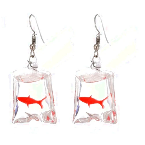 TYMXGHF Acamifashion Women Funny Goldfish Water Bag Shape Dangle Hook Earrings Charm Jewelry Gift