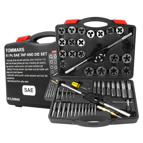 TOMMARS 51-Pc 1/4-20 to 1-14 Jumbo Tap and Die Set SAE Round Threading Dies for Threading and Rethreading Internal and External Threads