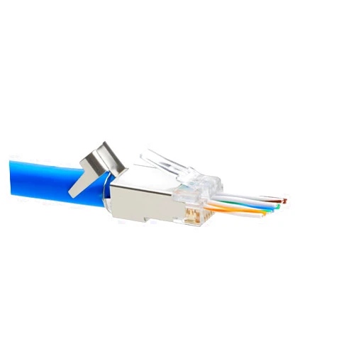 TRUE CABLE trueCABLE Cat6/6A RJ45 Pass Through Modular Plugs, Shielded (STP) External Ground Connector, UL Listed, EZ Crimp, Gold Plated 3 Prong 8P8C, 20 Pieces