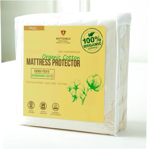 MATTSHIELD ORIGINAL Deluxe Organic Crib Mattress Protector Pad – Waterproof & Breathable Organic Cotton Cover for Baby & Toddler Beds – Premium 280 GSM Knitted Jacquard, Soft Jersey Skirt