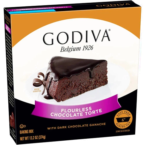Godiva Baking Mix Flourless Chocolate Torte Gluten Free Dark Chocolate Ganache - 6 inch Round Baking Pan Included