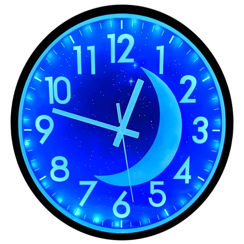 JoFomp LED Light Up Wall Clock Glow in Dark, 12 Inch Silent Wall Clock Battery Operated, Blue Moon Night Light Wall Clocks for Living Room Decor, Sound Control Glow in The Dark Wall Clock for Bedroom