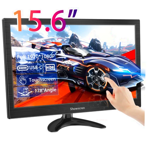 Showscren PC Monitor 15.6 Inch Touchscreen Portable Monitor HDR 1920x1080 100% sRGB HDMI/USB-C IPS Desktop Monitor with Speakers, for PC/Laptop/PS4-5/Switch, Multi-Purpose Stand, VESA