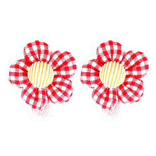 DEXITR 2PCS Fabric Flower Ropes Series Hair Bands Clips Ties Ponytail Holders Soft Elastic Bands/Clips with Flowers Hair Accessories for Baby Girls Children and Ladies (Clip-Red)