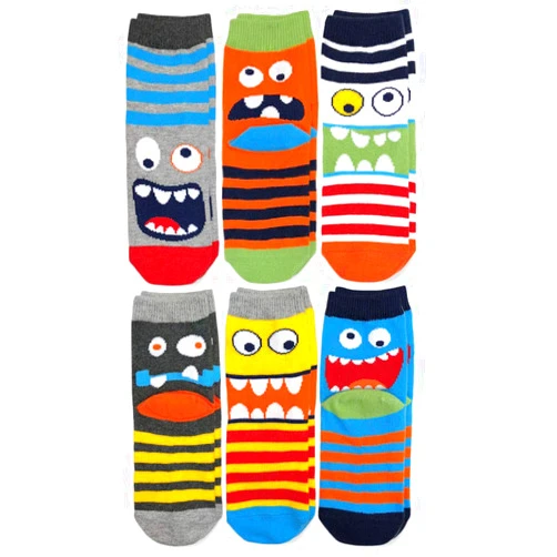 Jefferies Socks Boys' Monster Pattern Crew Socks 6 Pair Pack