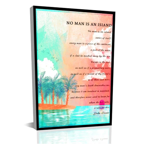 FIPAKIP No Man Is An Island Poem Canvas Wall Art,John Donne Quote Painting Print,Modern Poetry Gift Home Art Decoration Stretched And Home Living Room Bedroom Bathroom Office Decor(8x12inch)-Wooden Framed