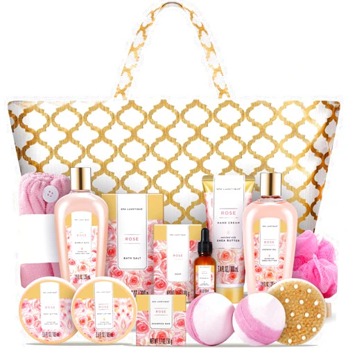 Spa Luxetique Spa Baskets for Women Gift, Gift Basket for Women, 15pcs Rose Spa Sets, Spa Kit Includes Bath Oil, Bath Salt, Bubble Bath, Woman Gifts, Birthday Gifts for Women