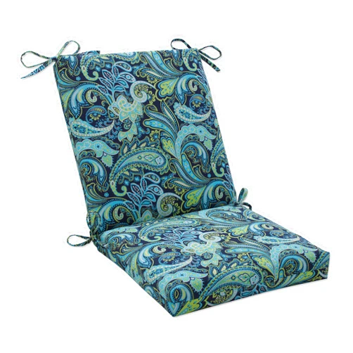 Pillow Perfect Paisley Indoor/Outdoor Solid Back 1 Piece Square Corner Chair Cushion with Ties, Deep Seat, Weather, and Fade Resistant, 36.5