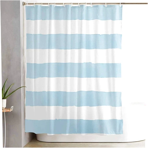 Anmbsk Shower Curtain for Bathroom Waterproof Blank Watercolor Dim Strips White Blue Color Hand Abstract Blur Brush Careless Continuous Delicate Bath Curtain Polyester Fabric with Hooks 60