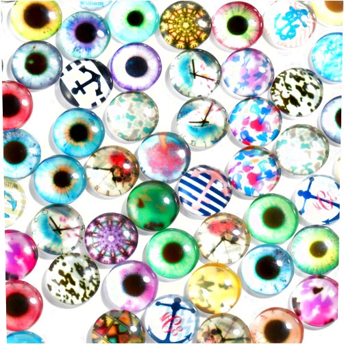 Naler 100pcs 16mm Dragon Eyes Glass Cabochons Mosaic Printed Glass Dome Cabochons Round Mosaic Tiles for Crafts Jewelry Making DIY Decoration