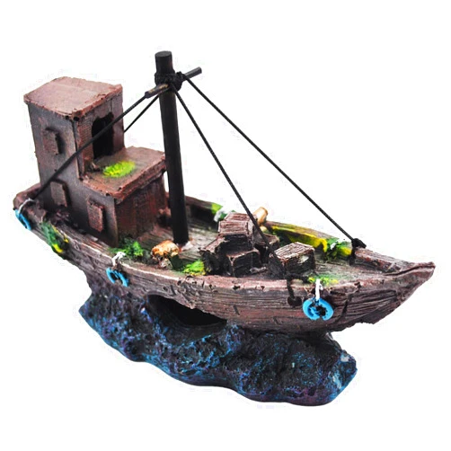 kathson Aquarium Shipwreck Decor Fish Tank Sunken Ship Ornament Pirate Shipwreck Decoration Resin Sunken Boat Betta Fish Sunken Ships Accessories for Freshwater Saltwater Tanks