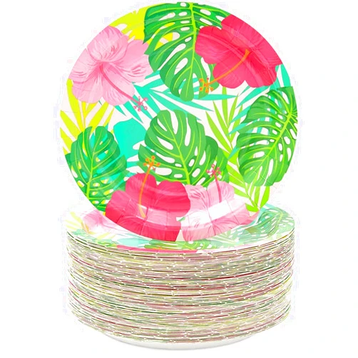 Sparkle and Bash 80-Pack Hawaiian Paper Plates, Luau Birthday Party Decorations (7 in)