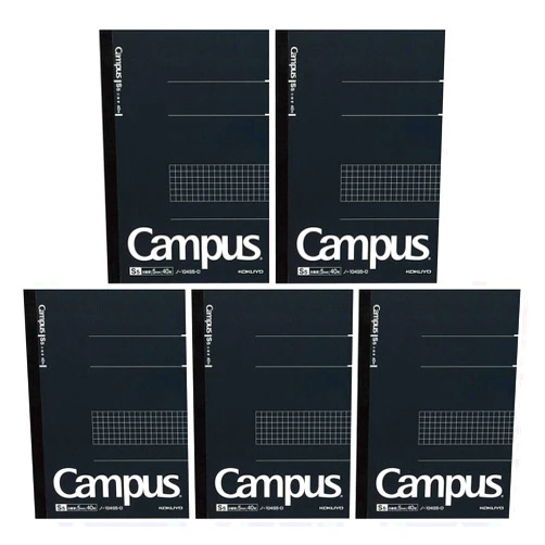 KOKUYO Campus Pre-Dotted Notebook, Semi A5, 5mm Grid Ruled - 40 Sheets - 80 Pages, Black (5 pack)