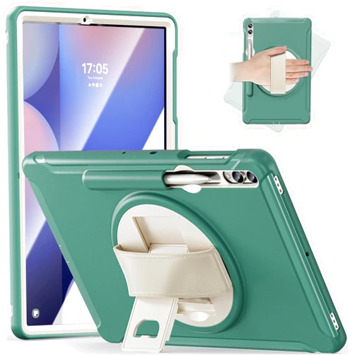 Junfire Protective Case for Galaxy Tab S10 Plus 12.4 inch 2024, Samsung Galaxy Tab S9FE+/S9+/S8Plus/S7FE/S7Plus Shockproof Rugged Case with Kickstand/Hand Strap/Stylus Holder-EmeraldGreen